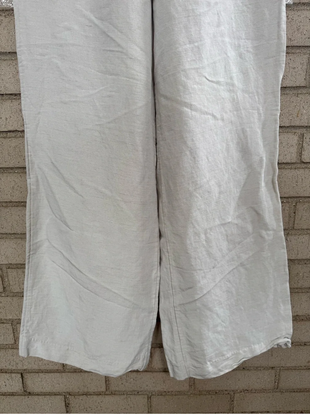 H&M Drawstring Pull On Linen Blend Wide Leg Pants Beige Oatmeal Sz Small